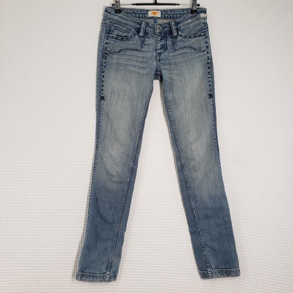 Antik Denim Jeans Womens 26 Blue Low Rise Skinny Embroidered Button Fly Western - Picture 3 of 16